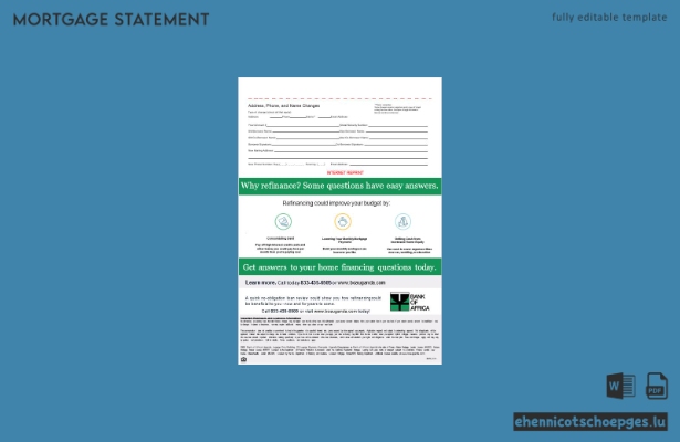 Hypothekenabrechnung der Bank von Afrika (Uganda) im Word- und PDF-Format, 3 Seiten, Beispielvorschau